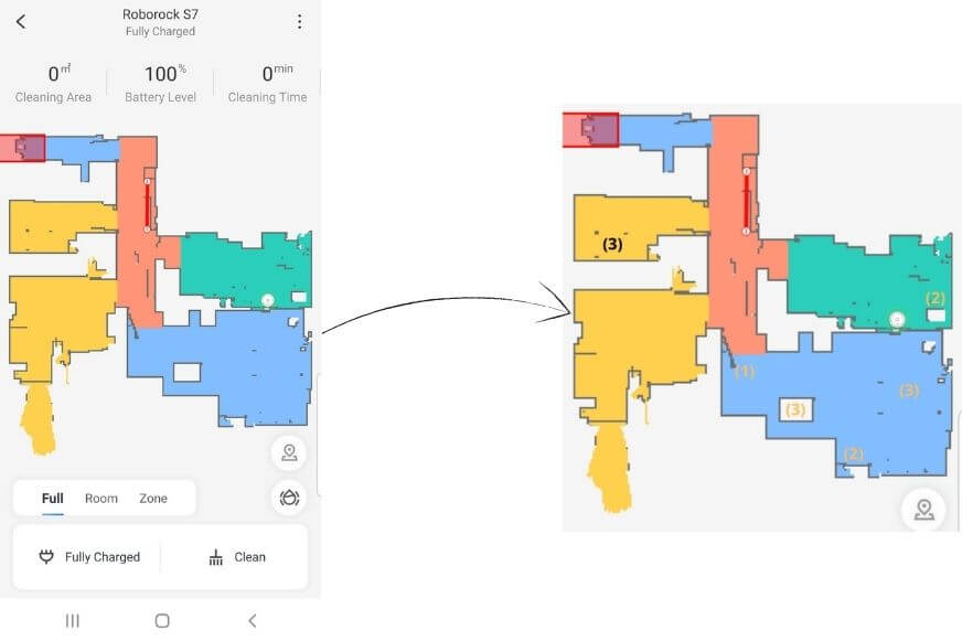 Die Wohnungskarte wird in der Roborock App angezeigt
